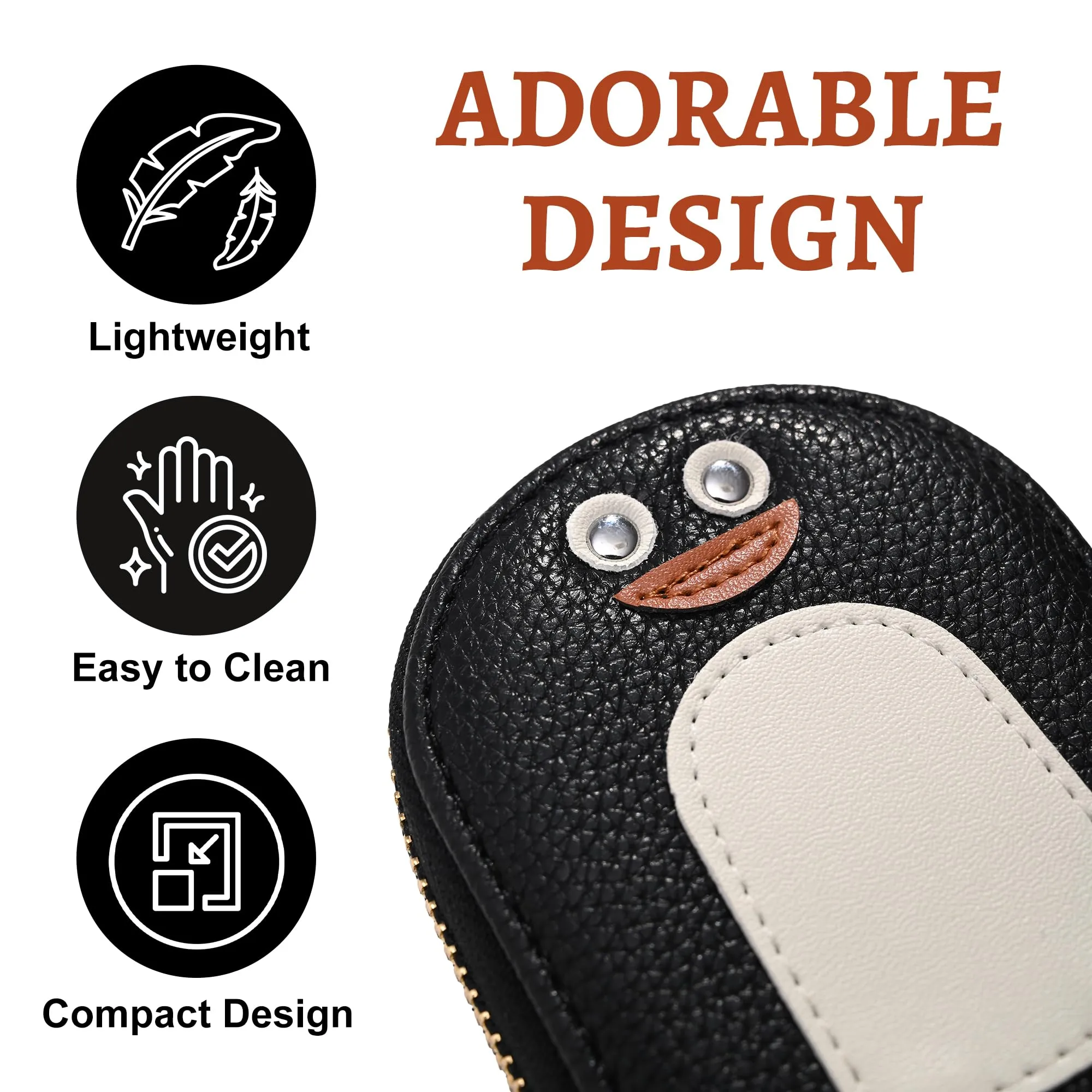 Kuber Industries Penguins PU Credit Card Case Holder Purse, Coin Pocket Wallet for Women with Zip | Portable Cute Mini Wallet for Girls | Hand Wallet for College Girls | KS-3, Black