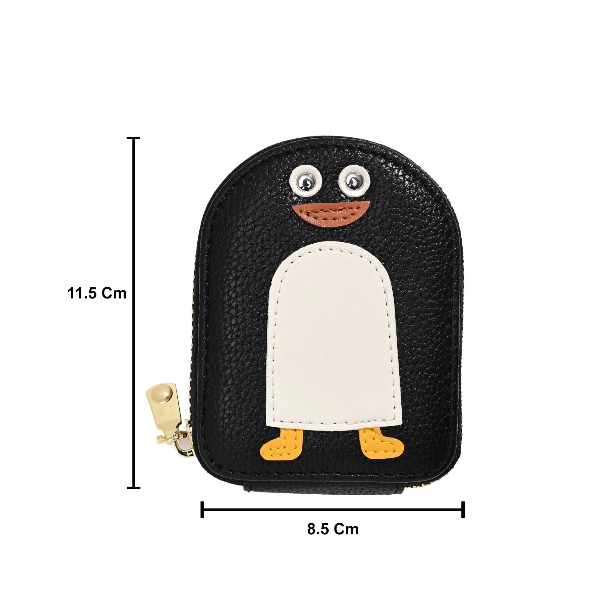 Kuber Industries Penguins PU Credit Card Case Holder Purse, Coin Pocket Wallet for Women with Zip | Portable Cute Mini Wallet for Girls | Hand Wallet for College Girls | KS-3, Black