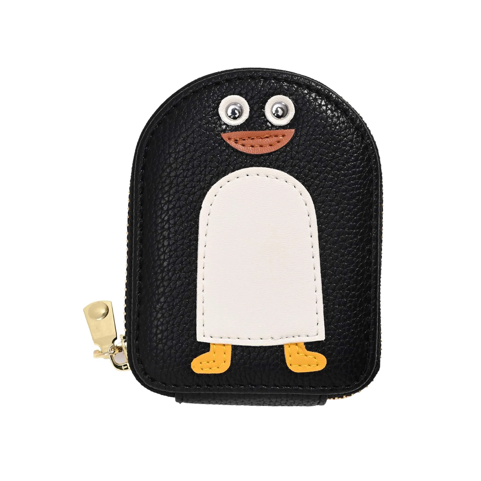 Kuber Industries Penguins PU Credit Card Case Holder Purse, Coin Pocket Wallet for Women with Zip | Portable Cute Mini Wallet for Girls | Hand Wallet for College Girls | KS-3, Black