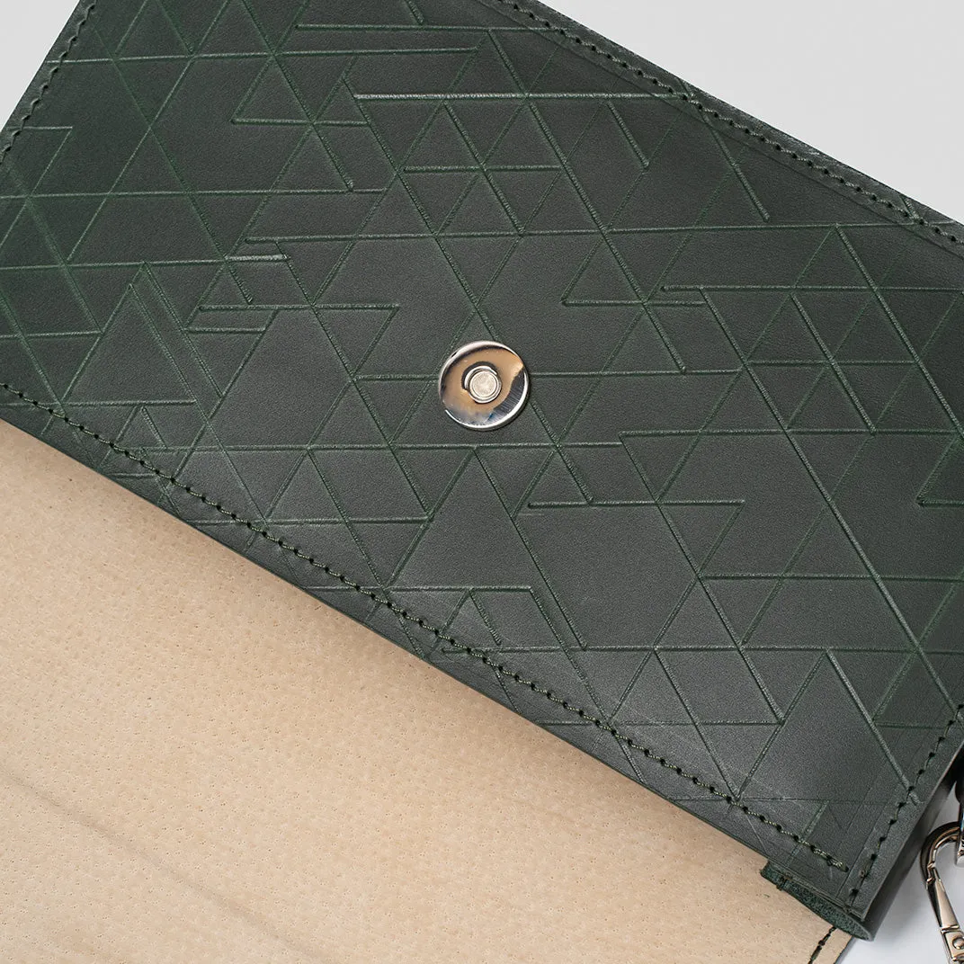 Leather Shoulder Bag - Curie (Green Vectors)