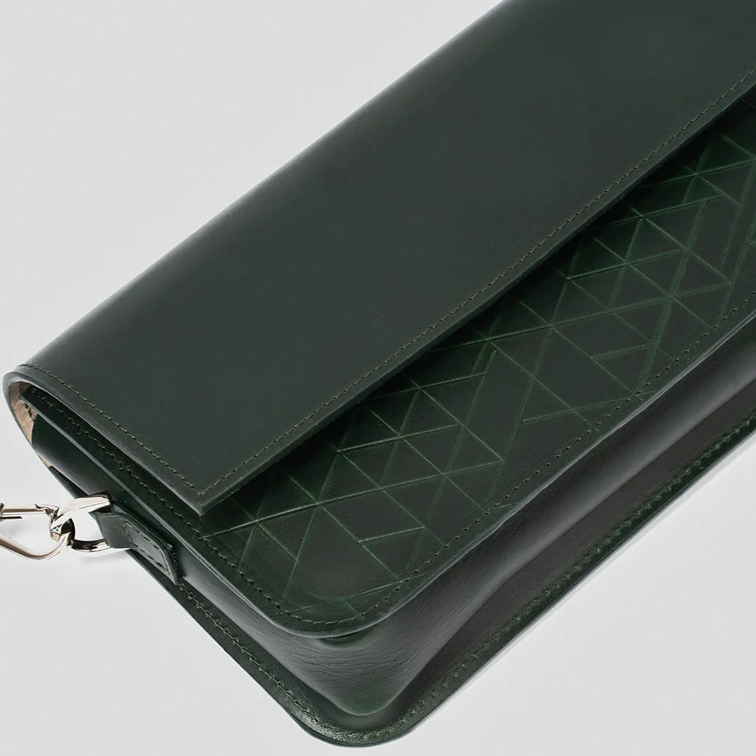 Leather Shoulder Bag - Curie (Green Vectors)