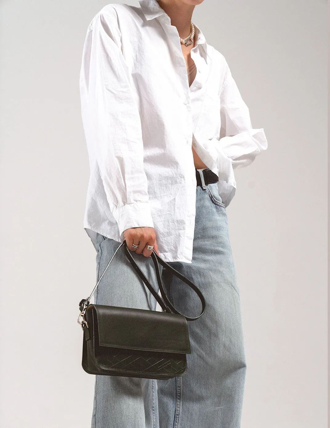 Leather Shoulder Bag - Curie (Green Vectors)