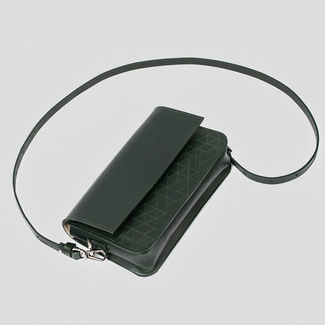 Leather Shoulder Bag - Curie (Green Vectors)
