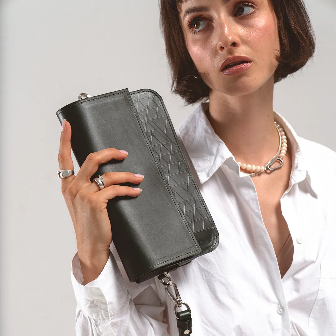 Leather Shoulder Bag - Curie (Green Vectors)