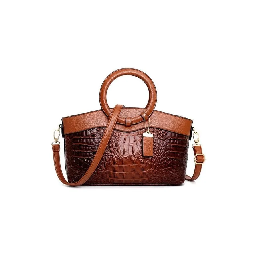 LuxeCroco Circular Handle Leather Shoulder Bag