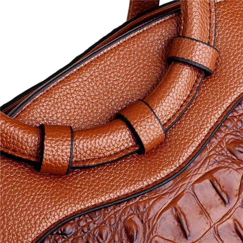 LuxeCroco Circular Handle Leather Shoulder Bag