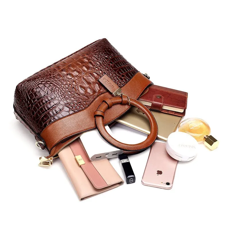 LuxeCroco Circular Handle Leather Shoulder Bag
