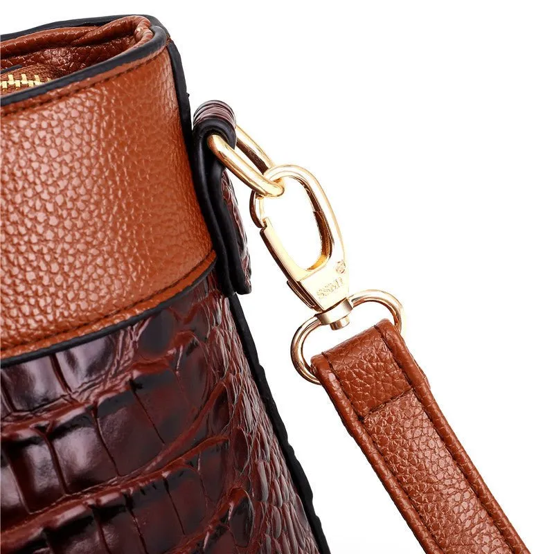 LuxeCroco Circular Handle Leather Shoulder Bag