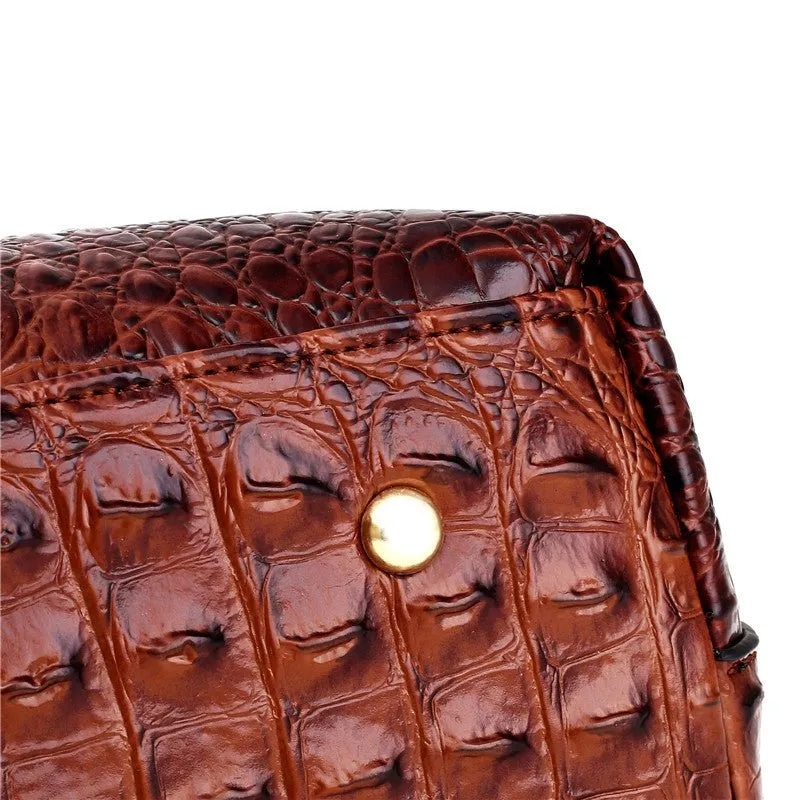 LuxeCroco Circular Handle Leather Shoulder Bag