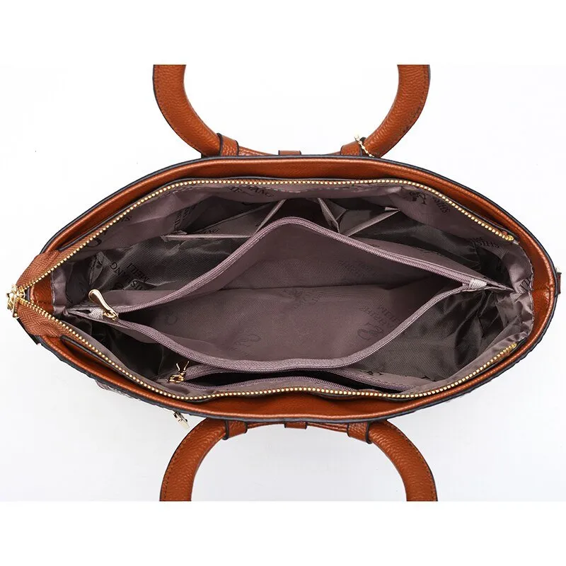 LuxeCroco Circular Handle Leather Shoulder Bag