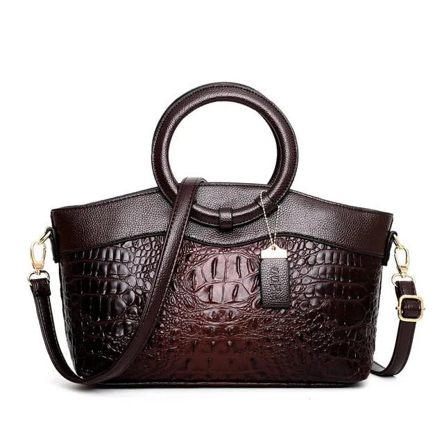 LuxeCroco Circular Handle Leather Shoulder Bag