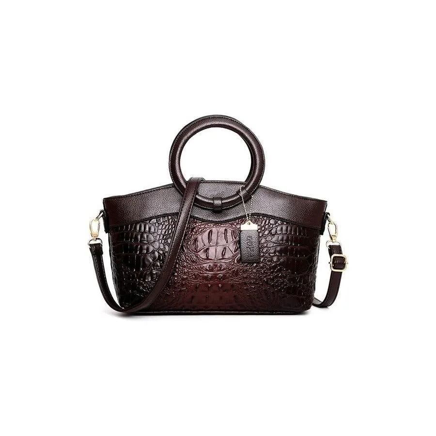 LuxeCroco Circular Handle Leather Shoulder Bag