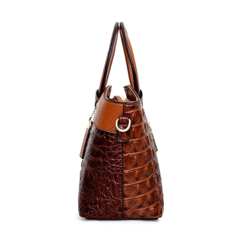 LuxeCroco Circular Handle Leather Shoulder Bag