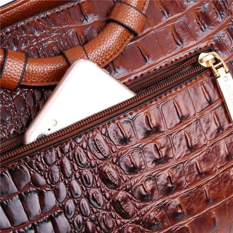 LuxeCroco Circular Handle Leather Shoulder Bag