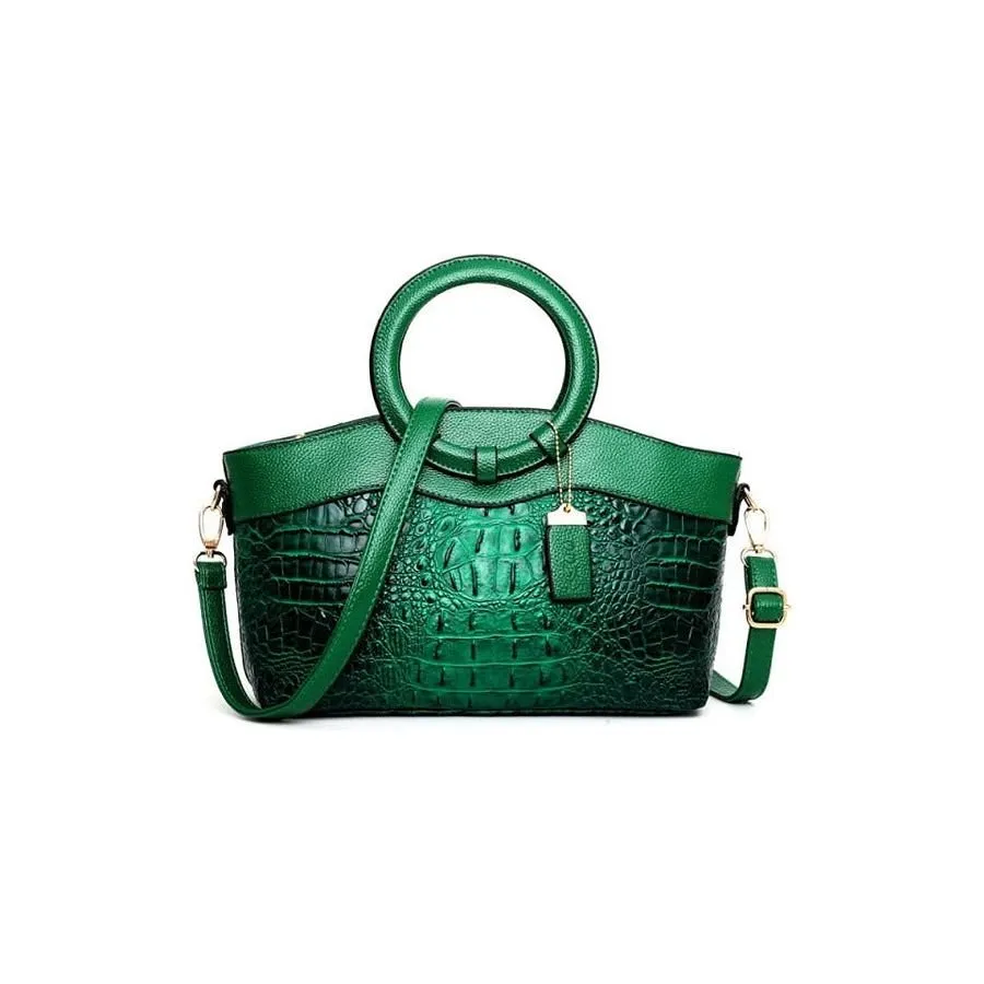 LuxeCroco Circular Handle Leather Shoulder Bag