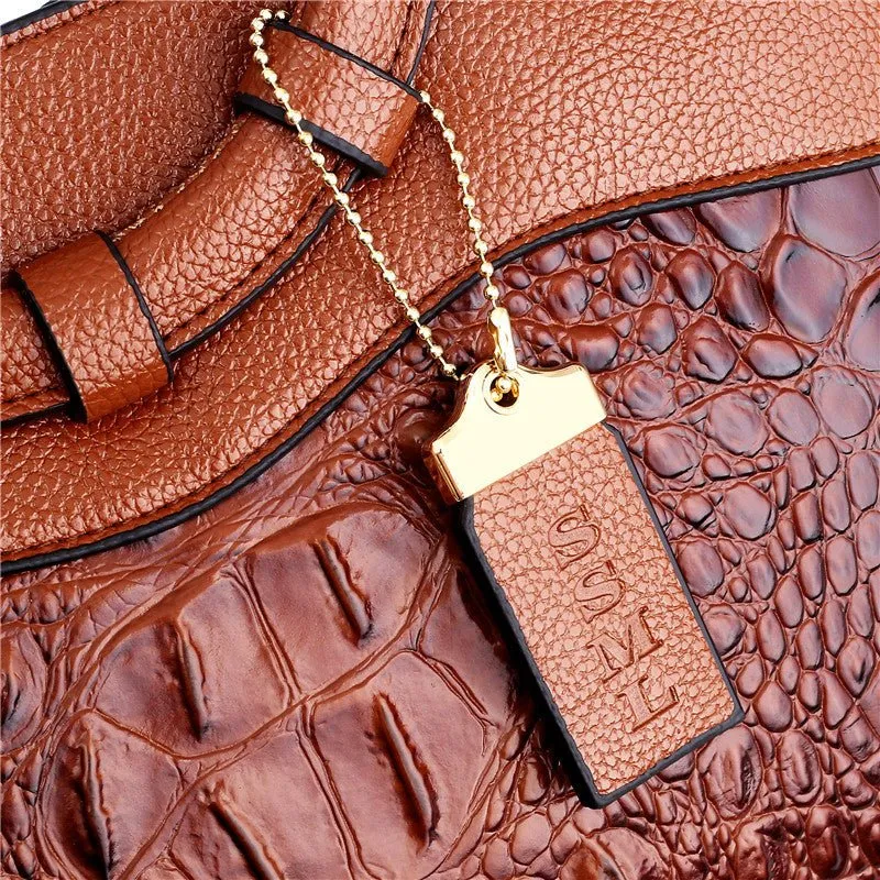 LuxeCroco Circular Handle Leather Shoulder Bag