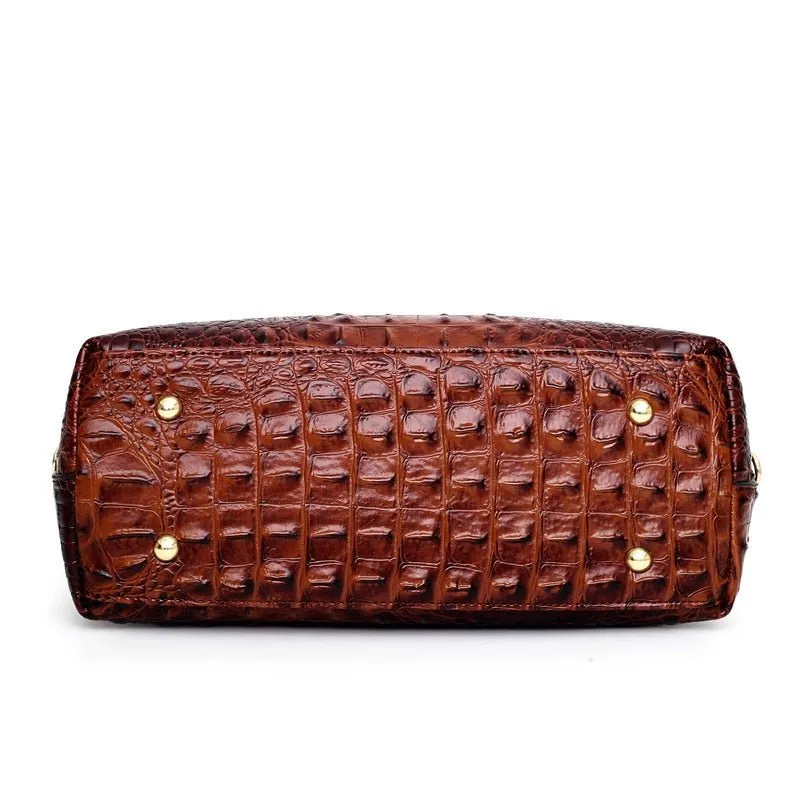 LuxeCroco Circular Handle Leather Shoulder Bag