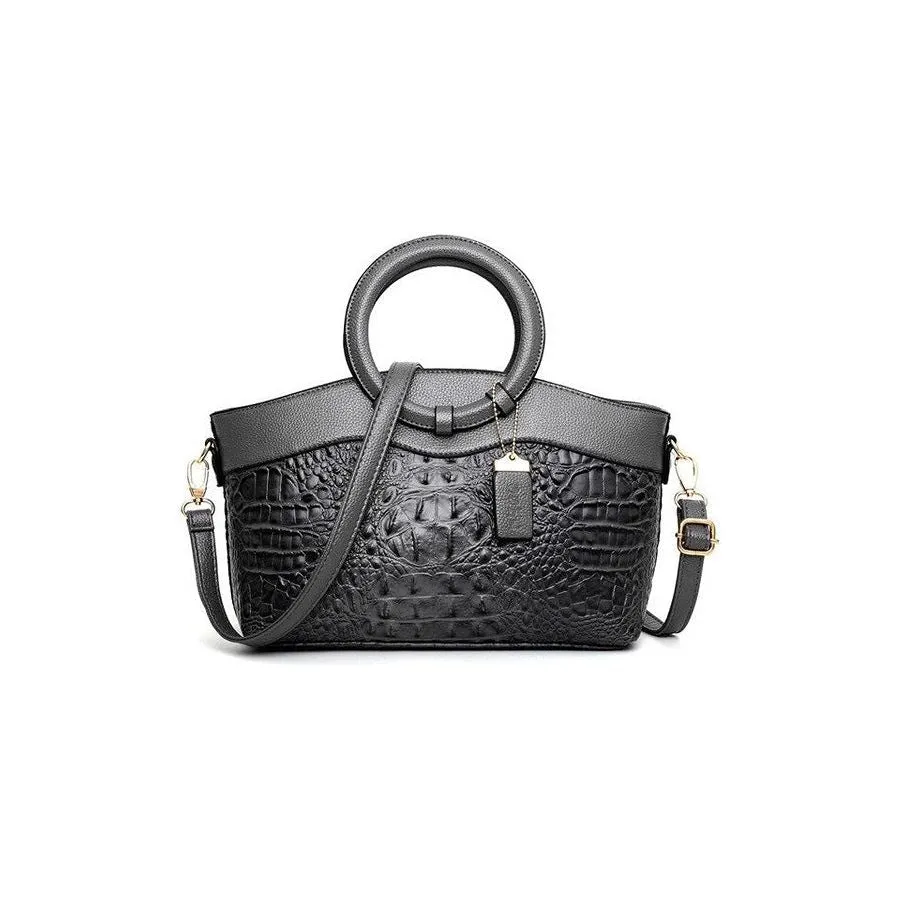 LuxeCroco Circular Handle Leather Shoulder Bag