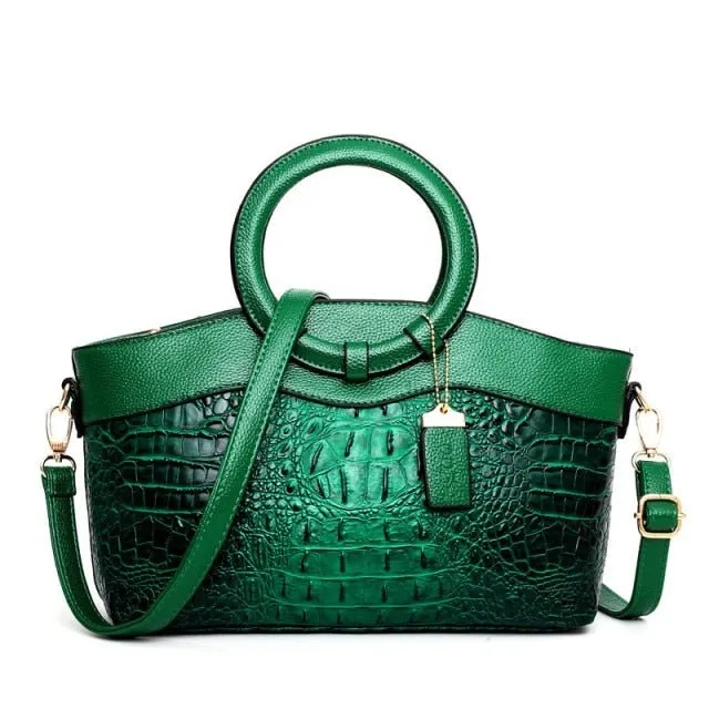 LuxeCroco Circular Handle Leather Shoulder Bag