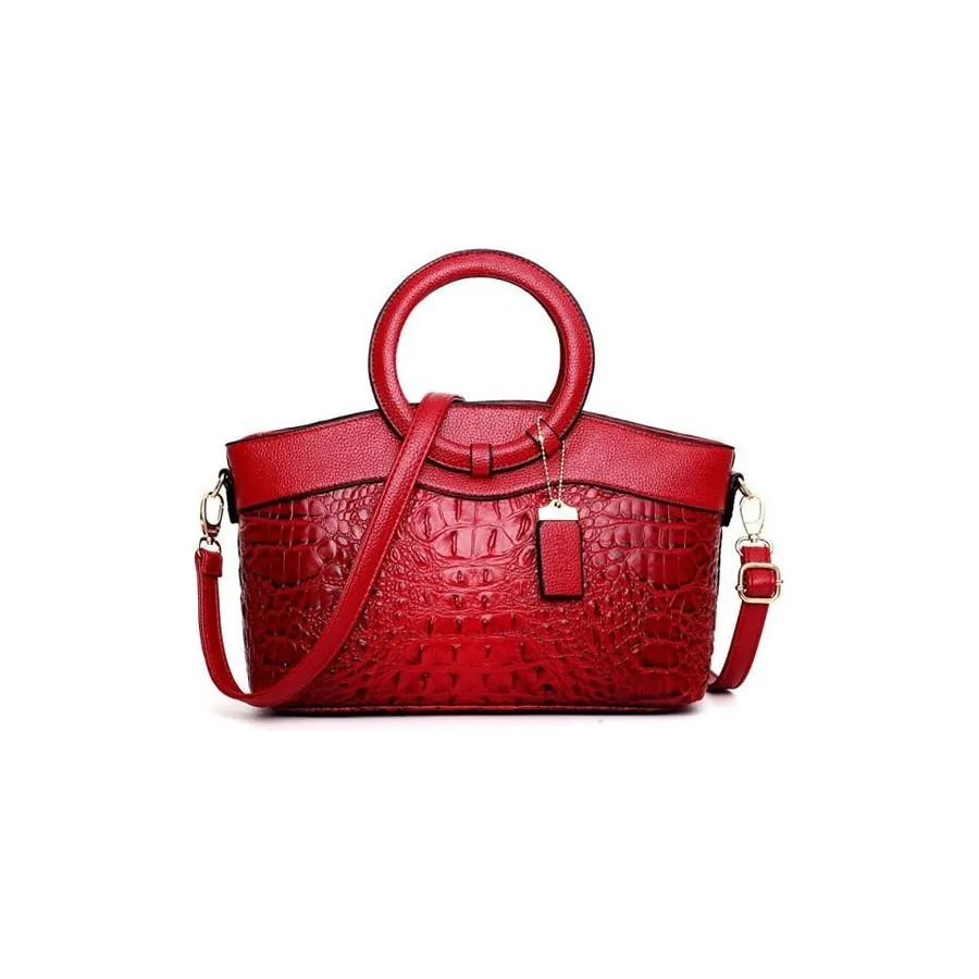 LuxeCroco Circular Handle Leather Shoulder Bag