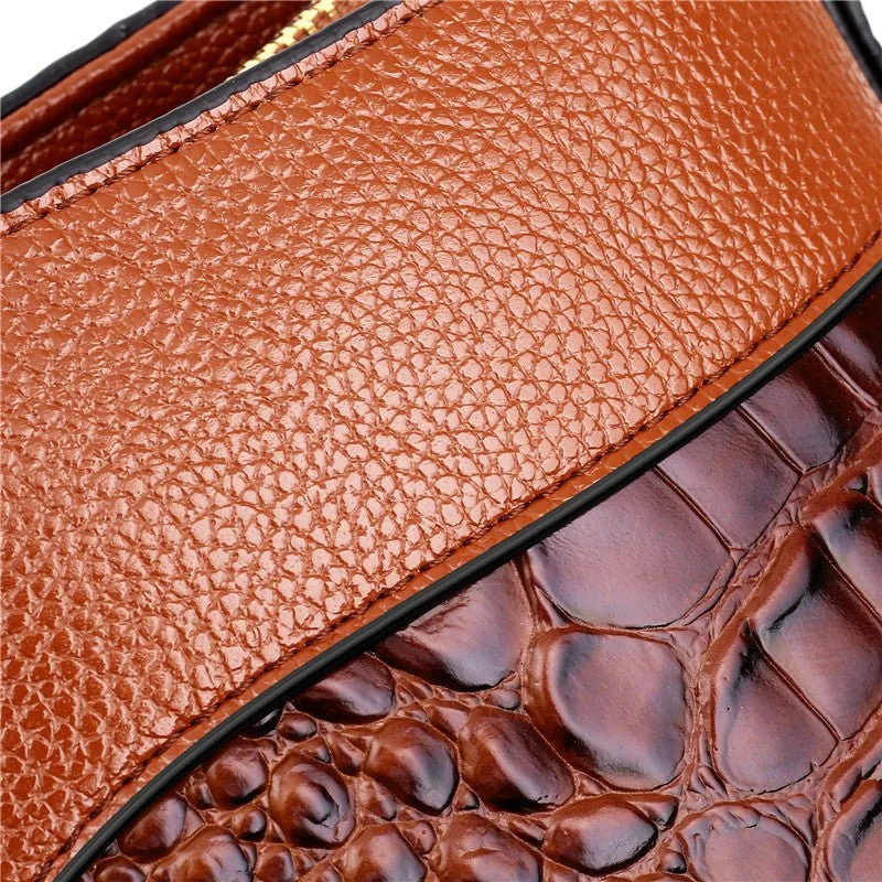 LuxeCroco Circular Handle Leather Shoulder Bag
