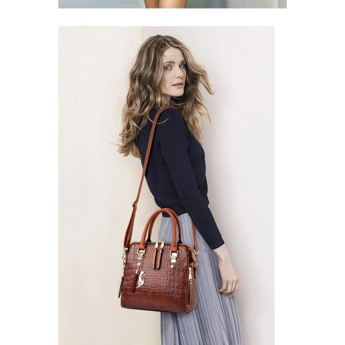 Luxury CrocTassel Zipper Shoulder Bag