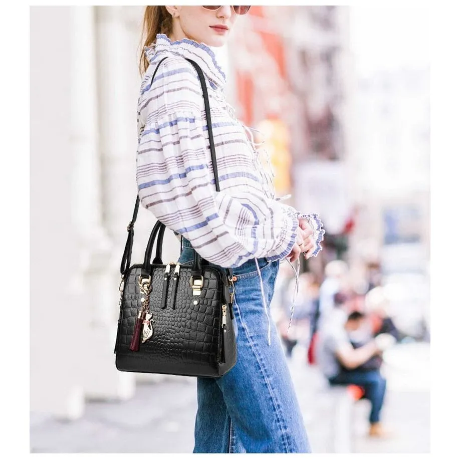 Luxury CrocTassel Zipper Shoulder Bag