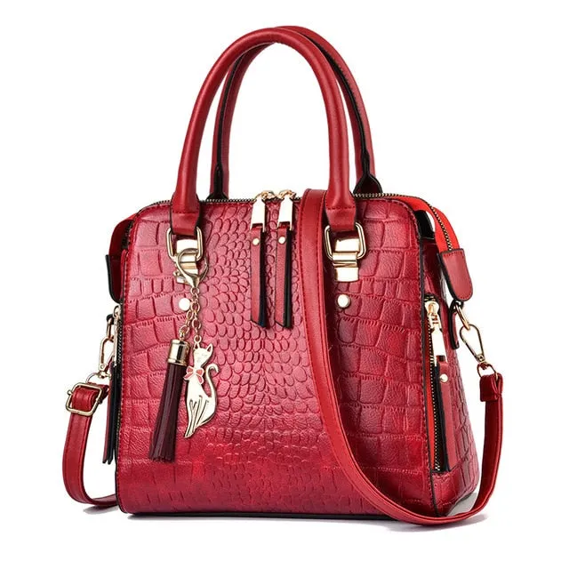 Luxury CrocTassel Zipper Shoulder Bag