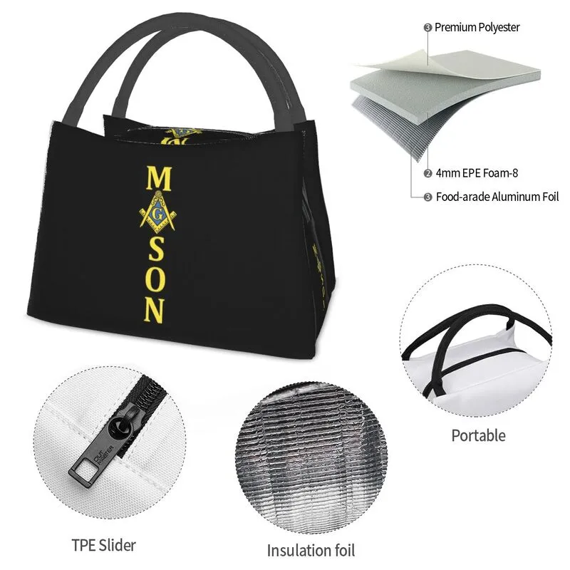 Master Mason Blue Lodge Lunch Bag - Golden Mason Square and Compass G Thermal Insulated