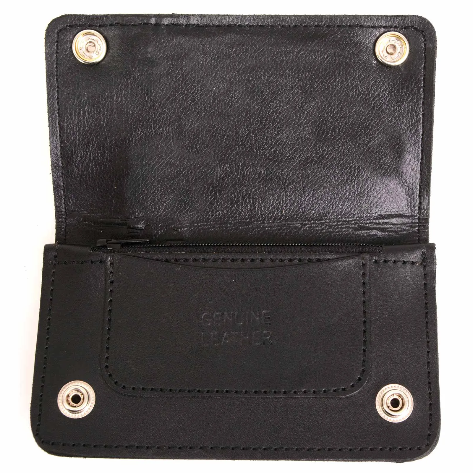Milwaukee Leather MLW7882 Men's 6 Black Leather Biker Wallet w/ Outer Pocket - Bi-Fold Anti-Theft Stainless Steel Chain