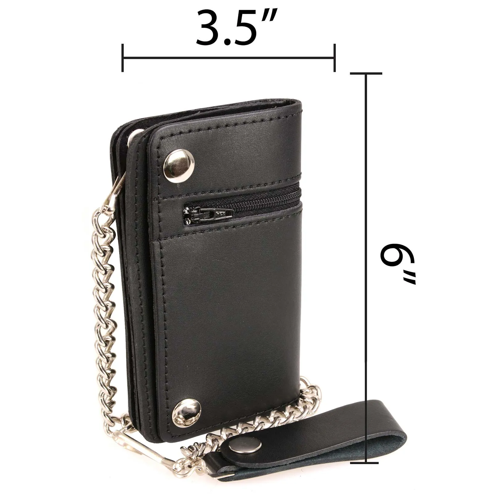 Milwaukee Leather MLW7882 Men's 6 Black Leather Biker Wallet w/ Outer Pocket - Bi-Fold Anti-Theft Stainless Steel Chain