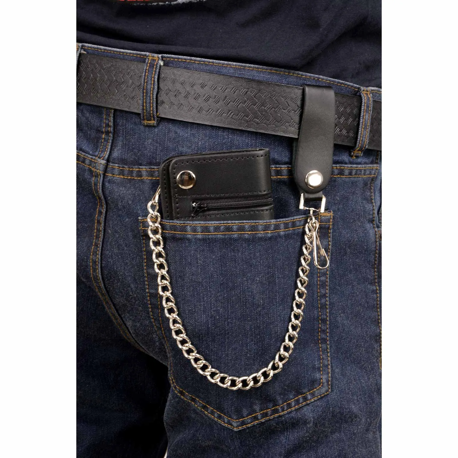 Milwaukee Leather MLW7882 Men's 6 Black Leather Biker Wallet w/ Outer Pocket - Bi-Fold Anti-Theft Stainless Steel Chain