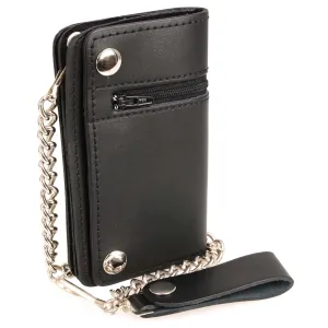 Milwaukee Leather MLW7882 Men's 6 Black Leather Biker Wallet w/ Outer Pocket - Bi-Fold Anti-Theft Stainless Steel Chain