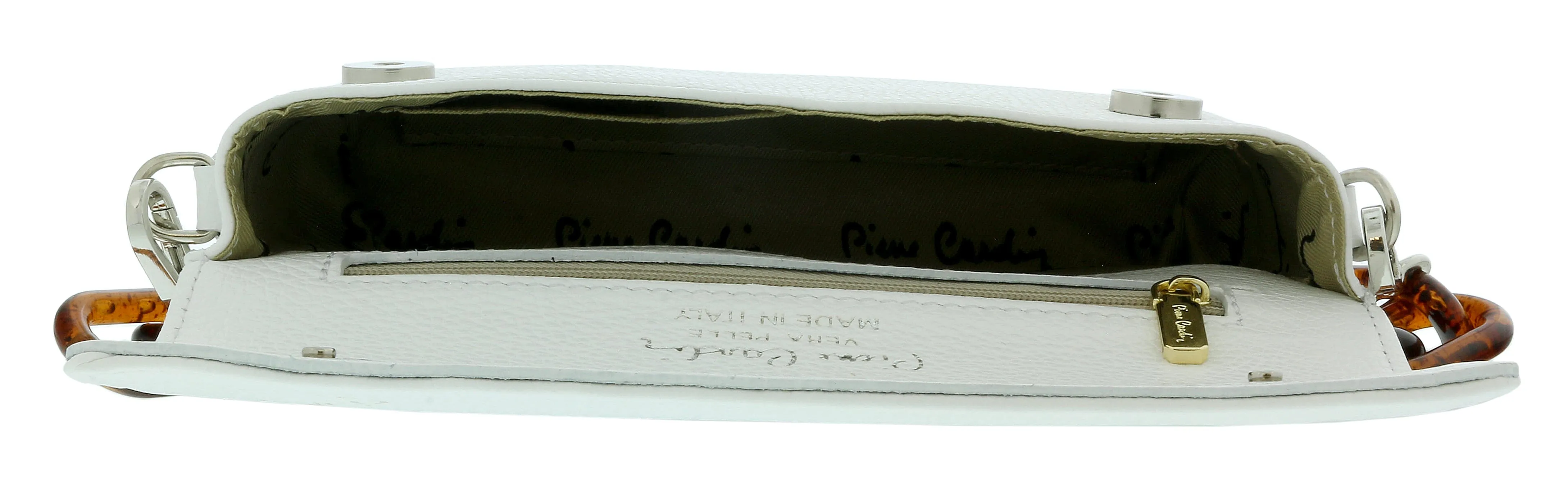 Pierre Cardin White Leather Small Soft Acetate Havana Strap Shoulder Bag