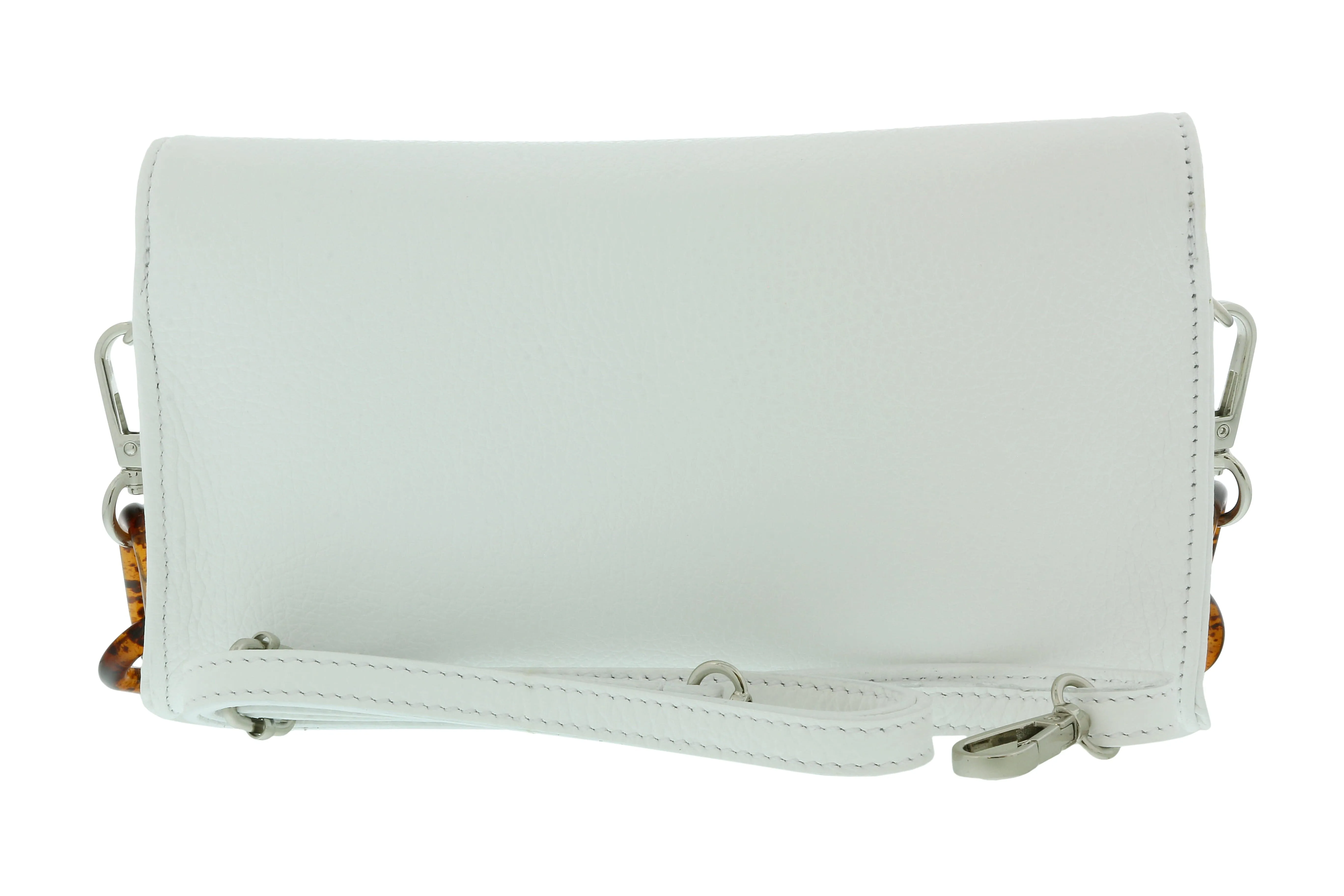 Pierre Cardin White Leather Small Soft Acetate Havana Strap Shoulder Bag