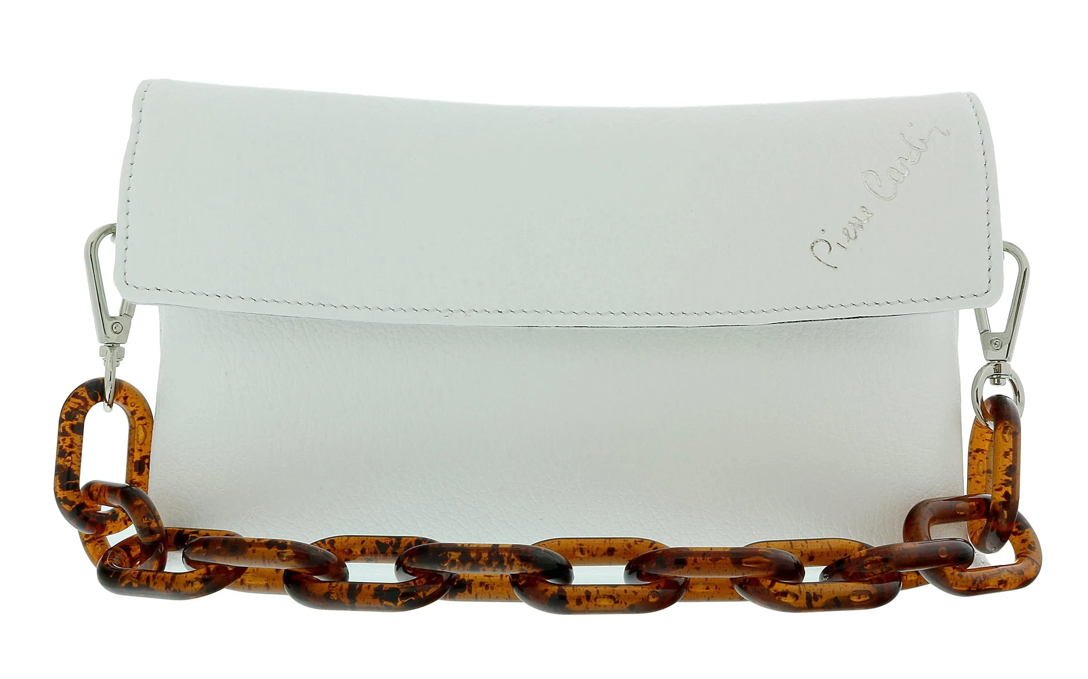 Pierre Cardin White Leather Small Soft Acetate Havana Strap Shoulder Bag
