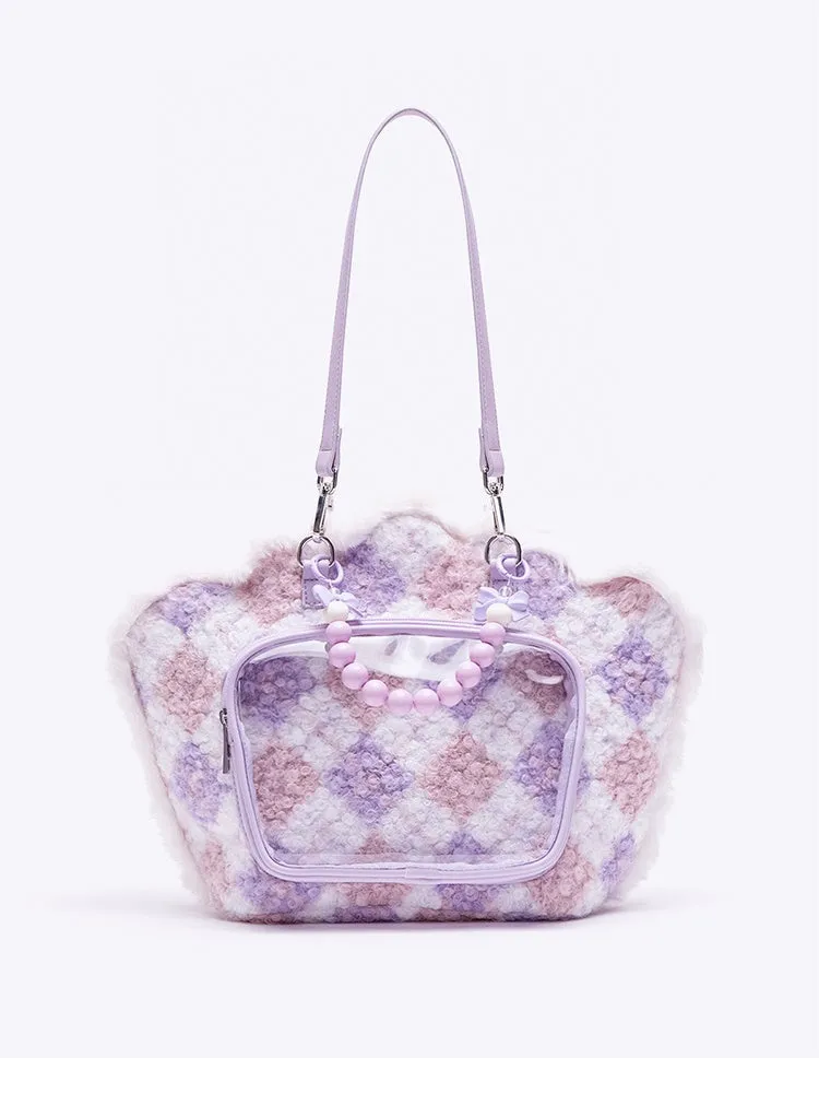 Purple Shell-shaped Plush Backpack With Beads Chain