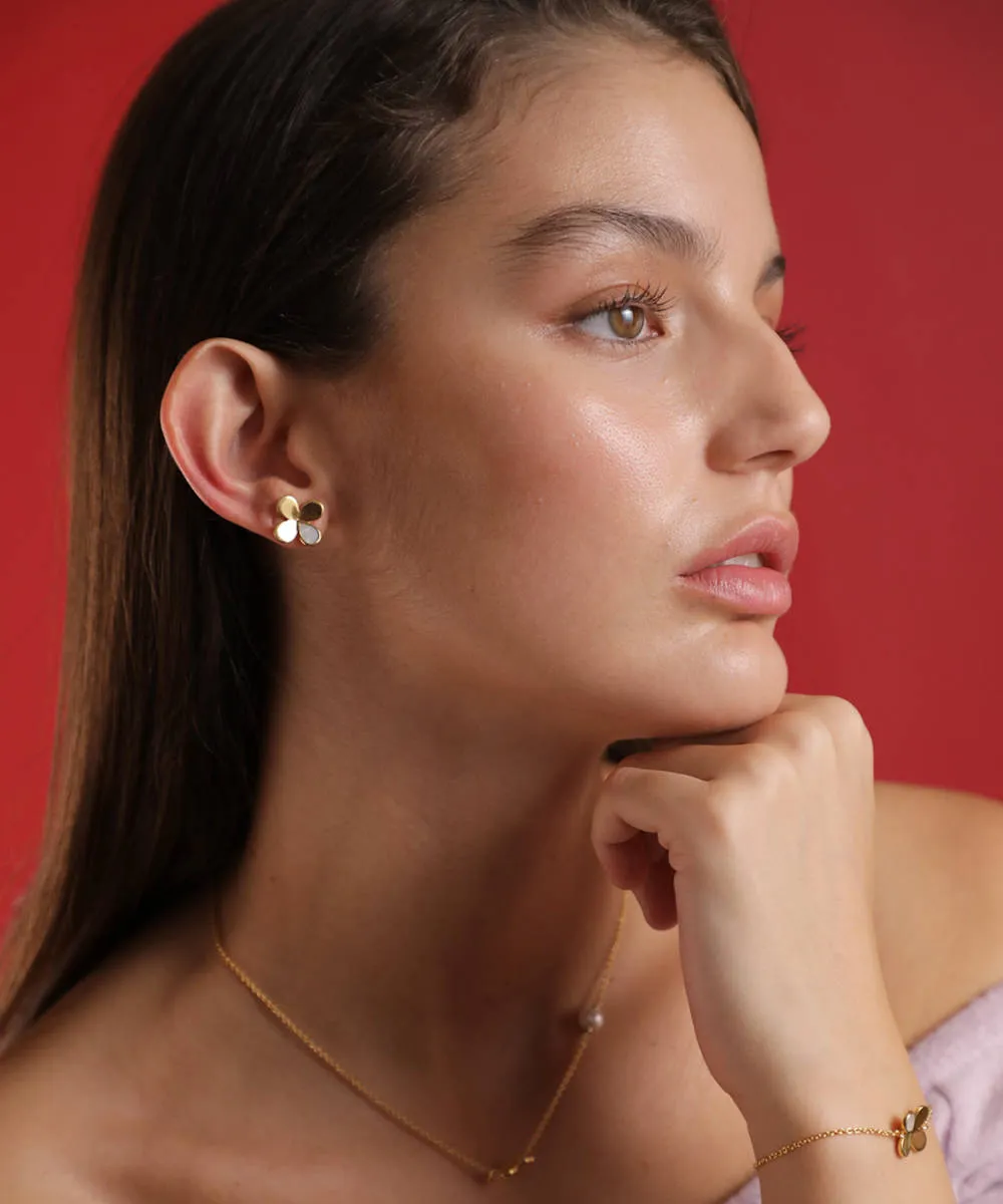 Sterling Silver with Mother of Pearl Short Stud Earrings, for Women with Organic Pearl, Ayanti Collection