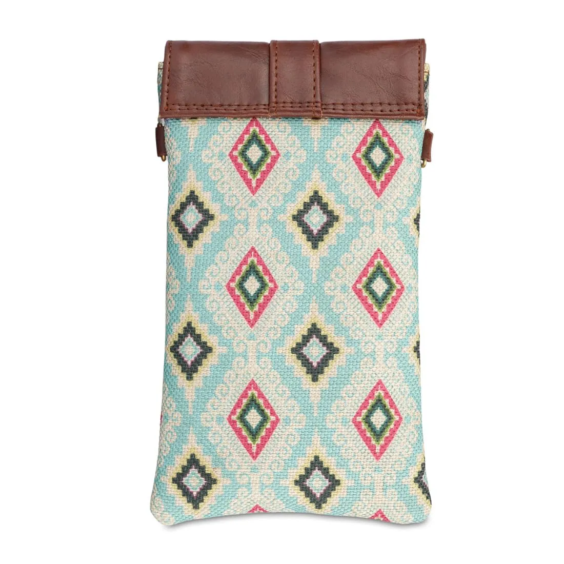 THE CLOWNFISH Flexiflare Series Mobile Sling for Women Printed Handicraft Fabric & Faux leather Casual Ladies Mobile Pouch Crossbody Bag for College Girls (Sky Blue-Diamond)