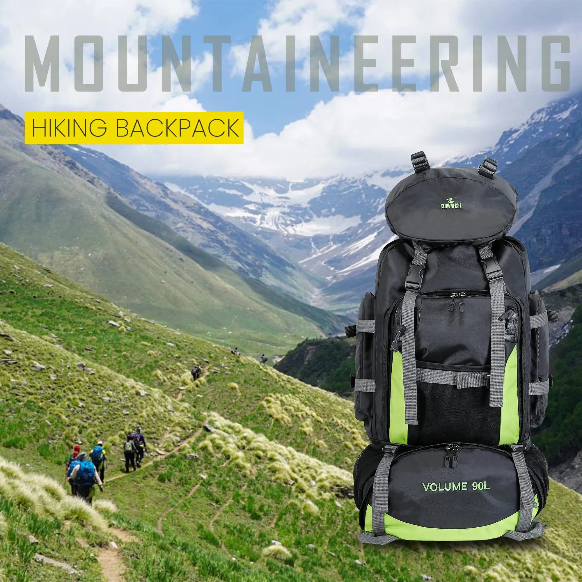 THE CLOWNFISH Summit Seeker 90 Litres Polyester Travel Backpack for Mountaineering Outdoor Sport Camp Hiking Trekking Bag Camping Rucksack Bagpack Bags (Dark Grey)