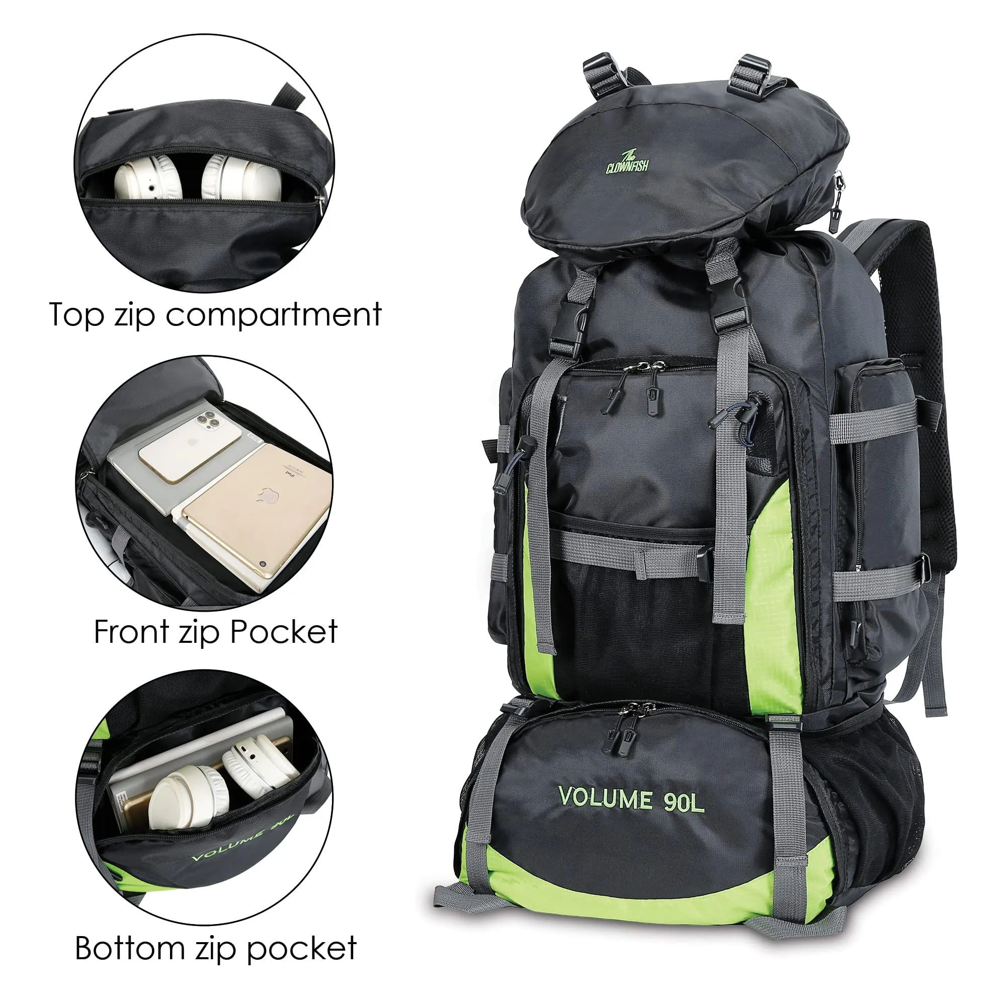 THE CLOWNFISH Summit Seeker 90 Litres Polyester Travel Backpack for Mountaineering Outdoor Sport Camp Hiking Trekking Bag Camping Rucksack Bagpack Bags (Dark Grey)