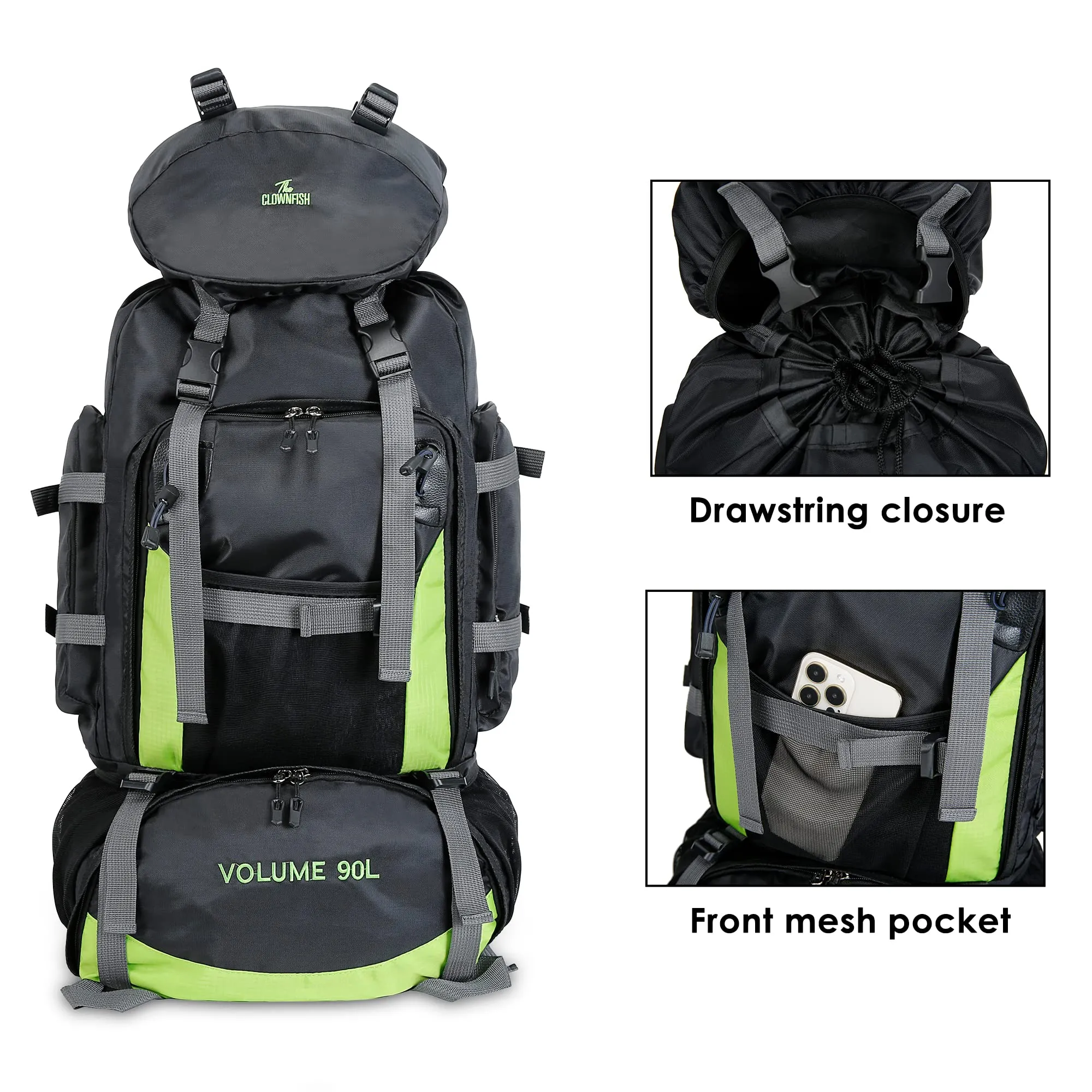 THE CLOWNFISH Summit Seeker 90 Litres Polyester Travel Backpack for Mountaineering Outdoor Sport Camp Hiking Trekking Bag Camping Rucksack Bagpack Bags (Dark Grey)