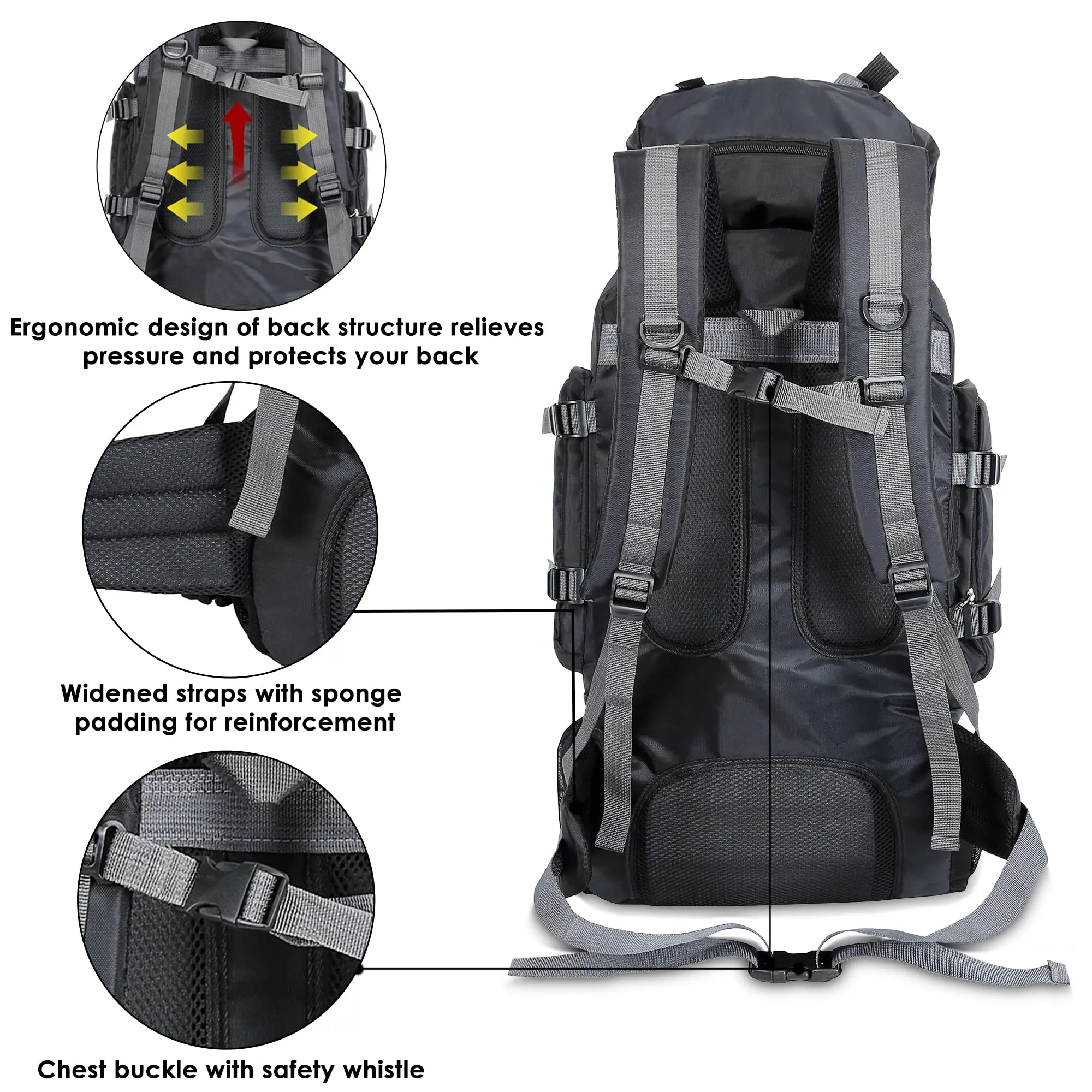THE CLOWNFISH Summit Seeker 90 Litres Polyester Travel Backpack for Mountaineering Outdoor Sport Camp Hiking Trekking Bag Camping Rucksack Bagpack Bags (Dark Grey)