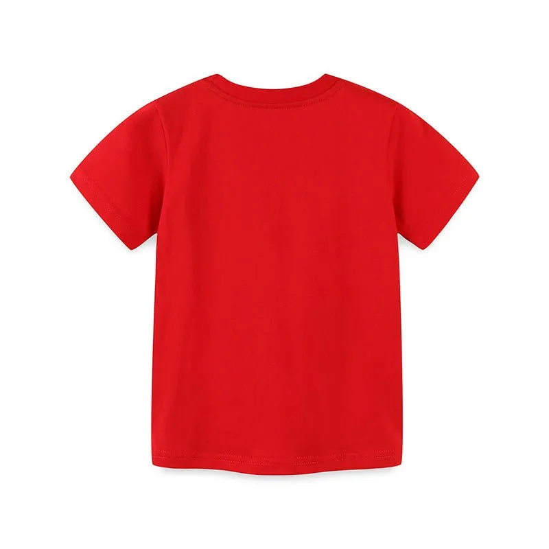Toddler/Kid Boy's Red Cotton Tee with Vehicle Print Design