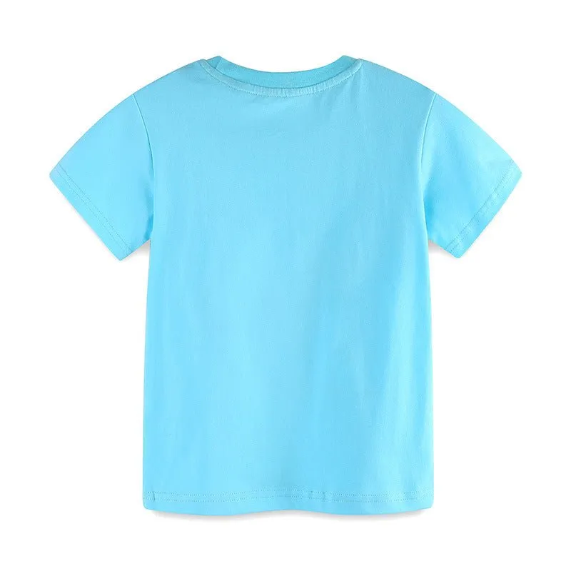 Toddler/Kid Boy's Short Sleeve Blue Dinosaur Cotton T-shirt