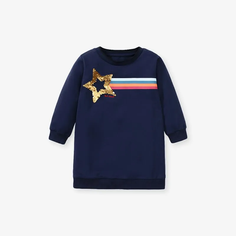 Toddler/Kid Girl Rainbow Print Sequence Star Sweater Dress