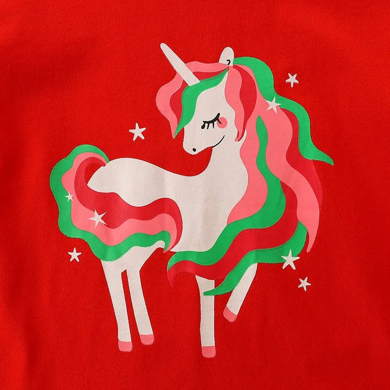 Toddler/Kid Girl Sparkling Unicorn Red Long Sleeve Shirt