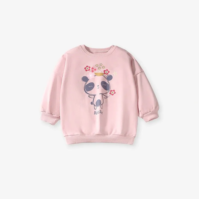 Toddler/Kid Girl's Little Panda Print Design Pink Sweatshirt with Leggings Set