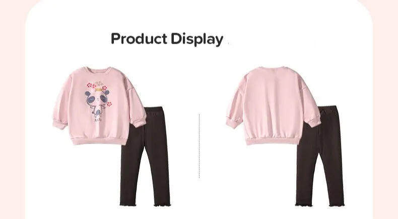 Toddler/Kid Girl's Little Panda Print Design Pink Sweatshirt with Leggings Set