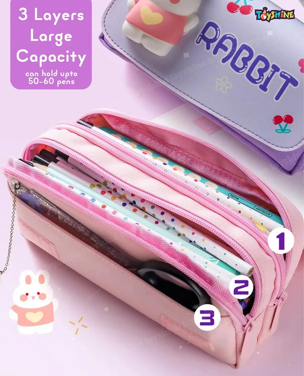 Toyshine Cute Large Capacity Pencil Case Pencil Pouch Handheld Pen Bag Soft Pencil Pouch for School Students Girls Boys - Pink